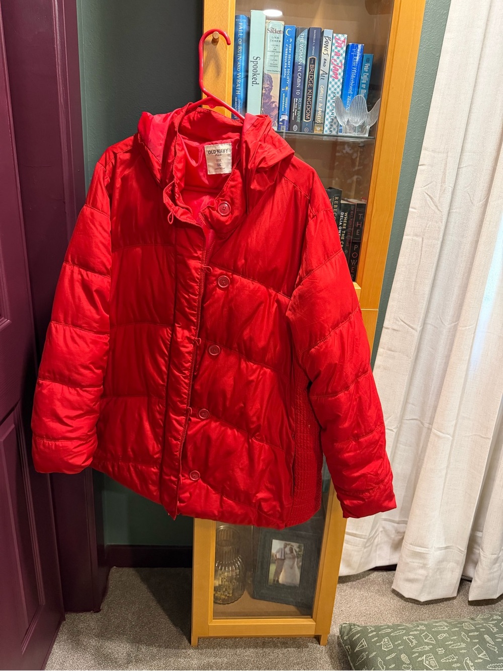 Bright Red Hooded Puffer Jacket - plus size